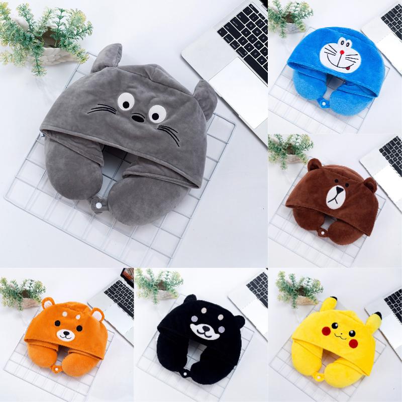 U Shaped Cartoon Neck Pillow Hooded Memory Foam Embroidery Multicolor Girls Gift