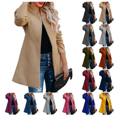 Women's Fashion  And Winter Mid-Length Trench Coat Classic Front Lapel Jacket Coat