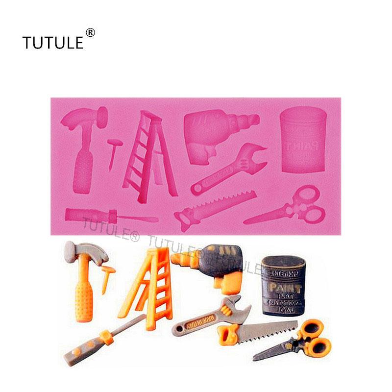 Gadgets-Doe-het-zelf Gereedschap SILICONE VORMPJE Bevat Verf Ladder Hamer Zaag Boor Schaar Schroevendraaier & Meer Voedselveilige Vorm
