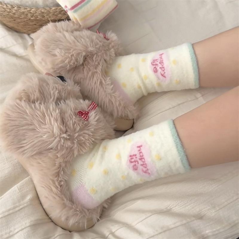 Female Autumn and Winter Thickened Warm Lovely Cartoon Pink Is The Moon Son Sleep In The Tube Pile Pile Cotton Socks
