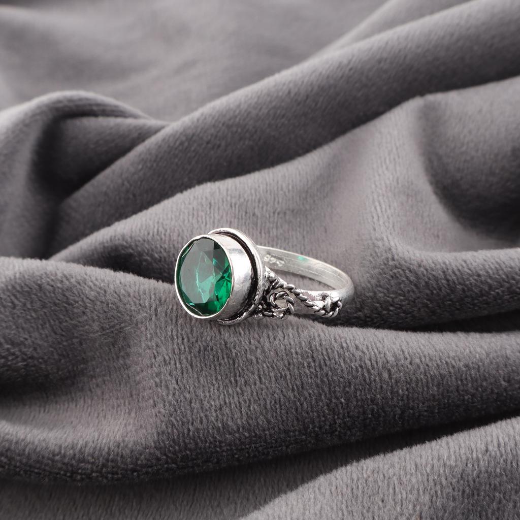 Green Emerald Gemstone Ring Jewelry, Handmade Gorgeous Silver Ring , 925 Sterling Silver Jewelry For Wedding Gift