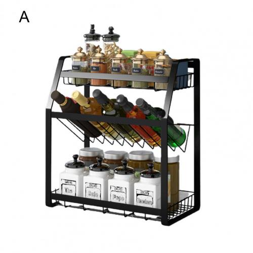 

Трехслойный кухонный органайзер, полка, железный кронштейн для бутылки приправы для специй, настенная стойка из нержавеющей стали для баночки для специй A