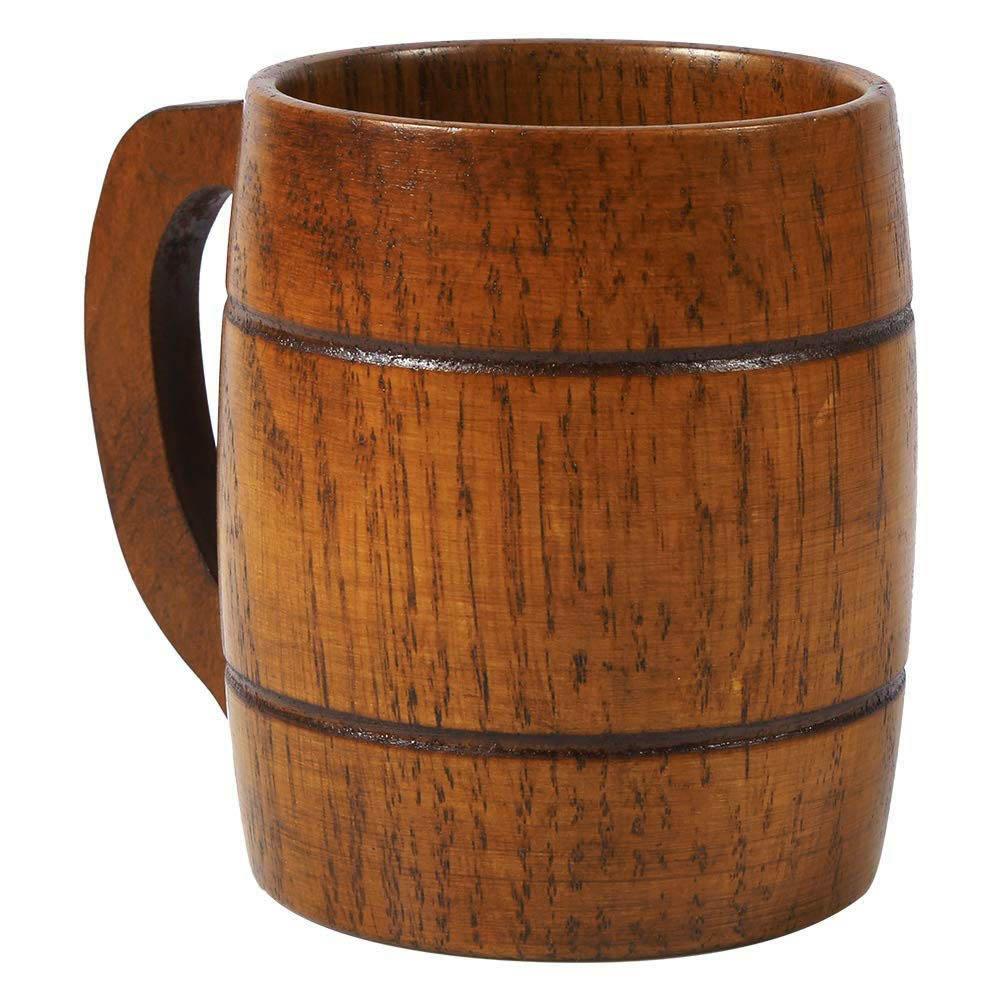 350ml Vintage Wooden Beer Mug with Handle Large Capacity Drink Cup