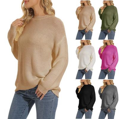 Damenmode Einfarbiger Pullover Rundhals Langärmliger Überzieh-Top