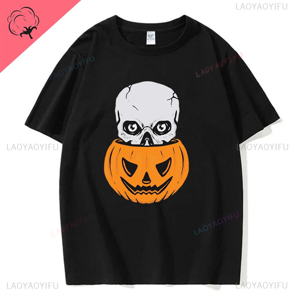 Trick or Treat Halloween T Shirts PumpkinCandyBonesSkeletonfunny Halloween Costume Cotton Men Women  Tops Graphic T Shirts