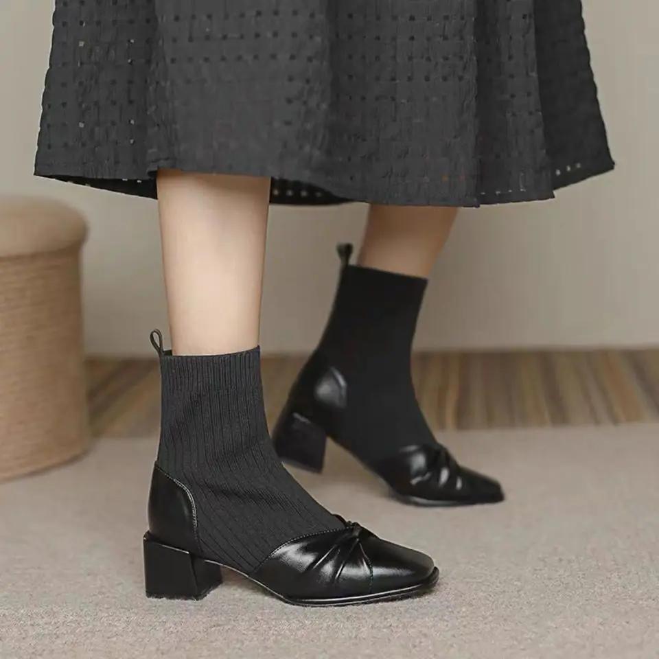 Fashion Autumn Ankle Boots for Women Winter 2024 Elastic Woman Short Shoes Hot High Quality Chic and Elegant Fashion New In Sale Booties