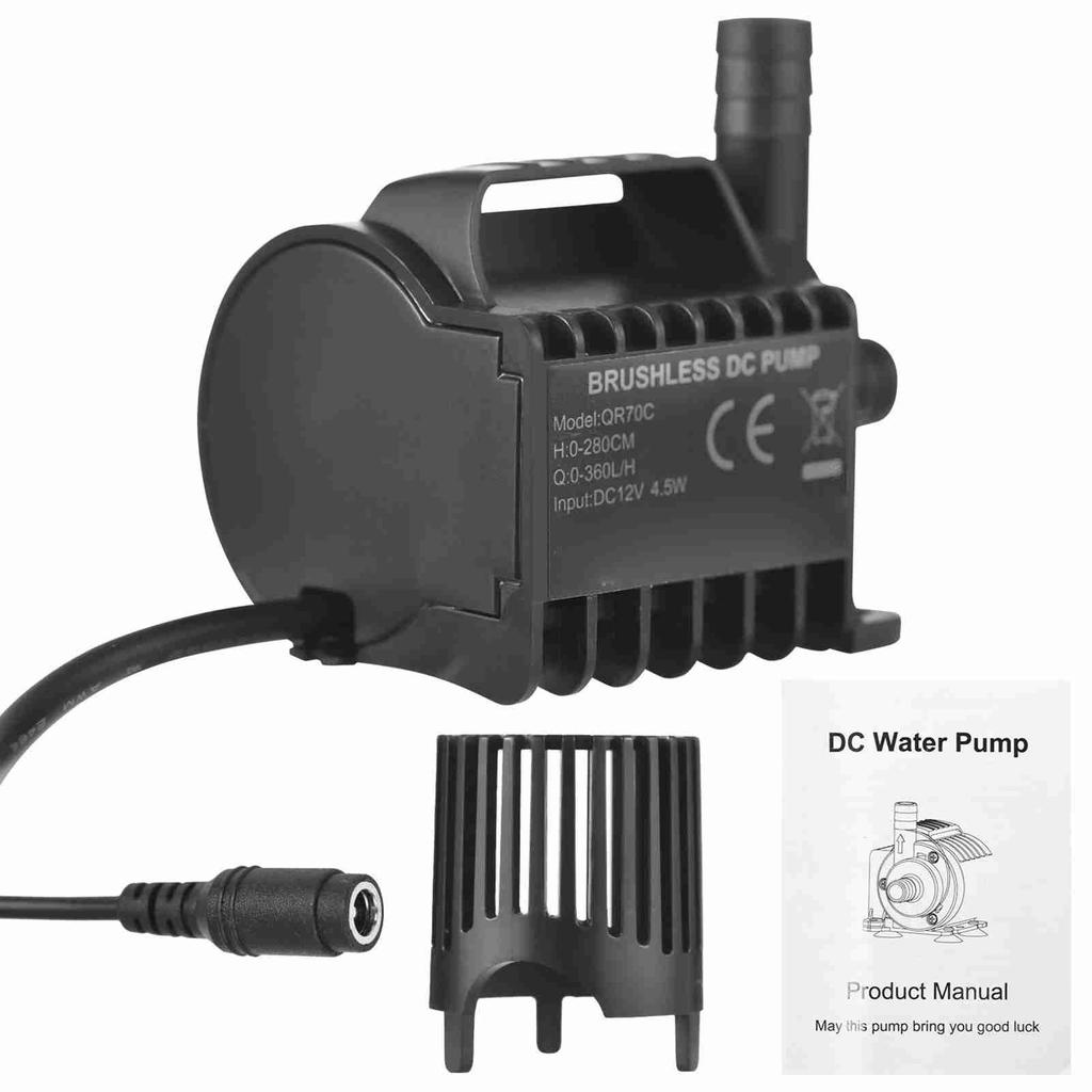 Submersible 12V Water Pump Electric 360L H Small Fountain Pump with Max 9.2ft Lift, 6.5ft DC Female Plug and Suction