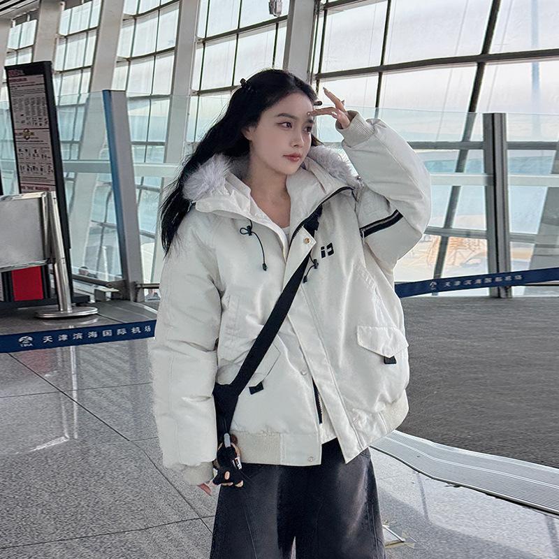 

Женское хлопковое пальто с большим меховым воротником в американском ретро-школьном стиле, с капюшоном, короткий пуховик с хлопковой подкладкой XXL