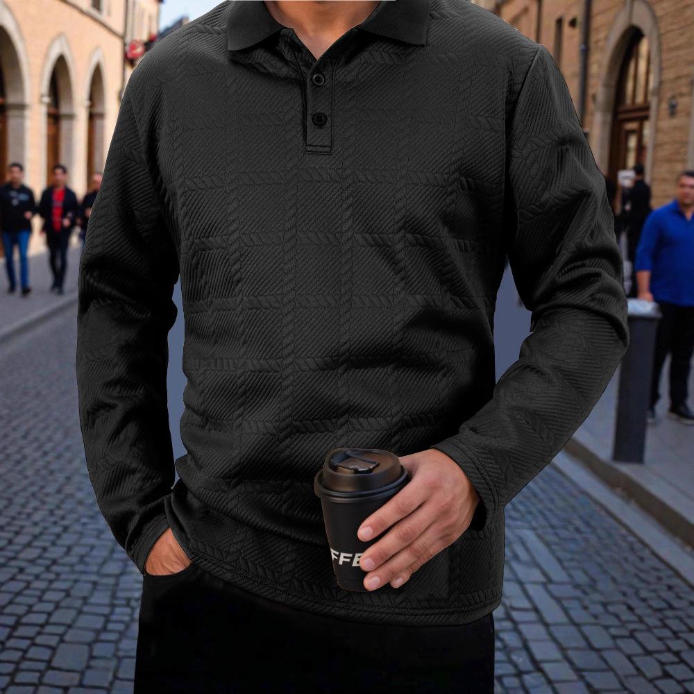 2025 Men's Fashion Casual Long-sleeved T-shirt with Loose Threaded Collar Men's Casual Sports Polo Shirt