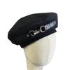 Hat women's new leather buckle design windproof beret metal warm painter hat navy hat octagonal hat