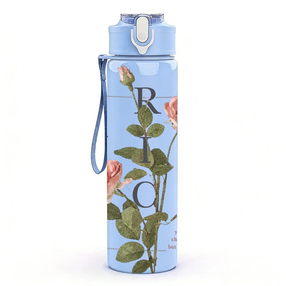 1PC Rose Flower Sketch Art 750ml sports water bottle leakproof straw lid outdoor office home