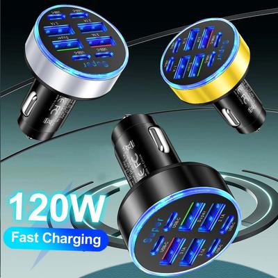 USB Car Charger Total 120W PD Type C Fast Charging Car Phone Adapter For iPhone Samsung Xiaomi