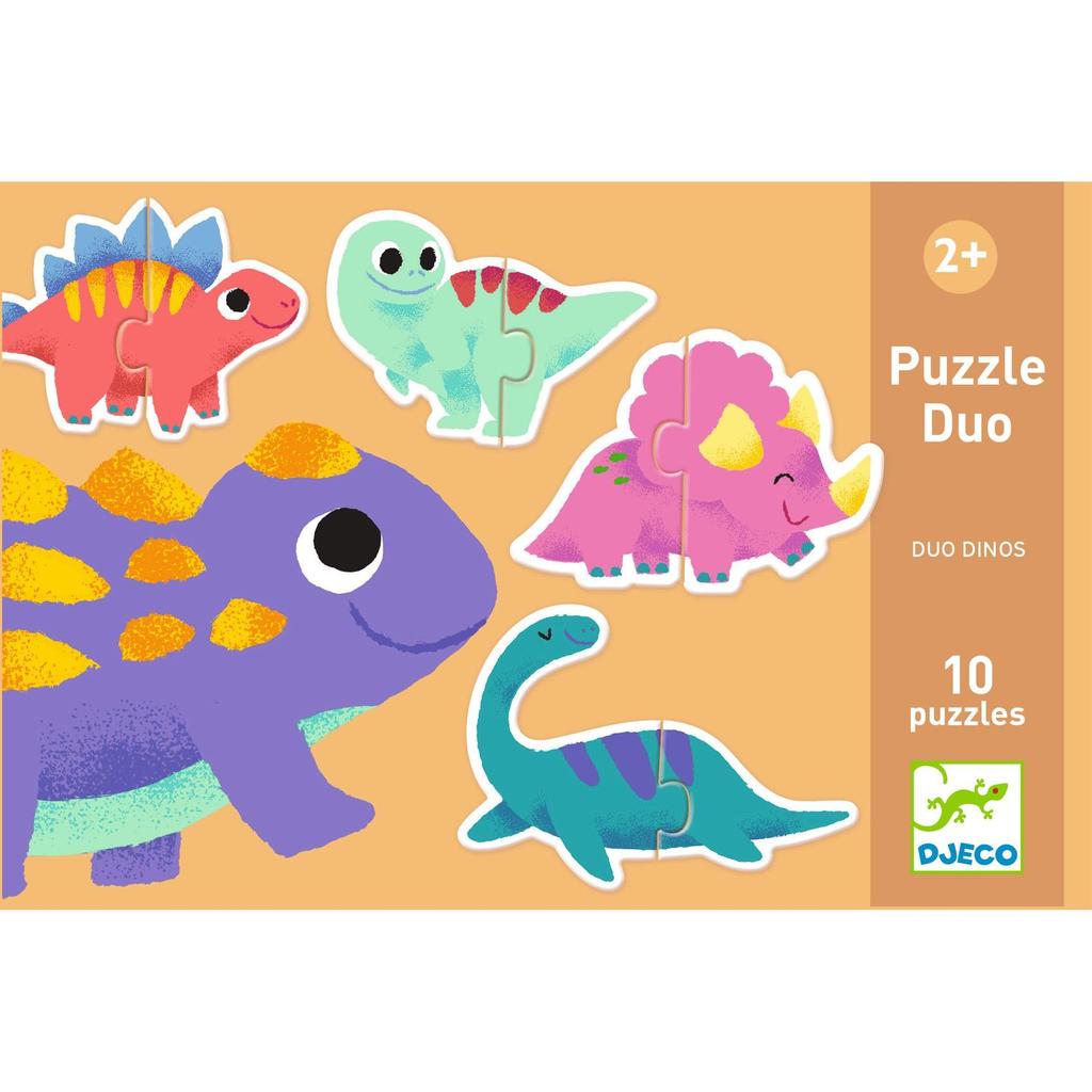 DJECO Puzzle Duo Dino Puzzle, 2-Piece Jigsaw Puzzle, Educational Toy with Picture Matching, Ages 18 Months, 2 Years, 3 Years, Boys and Girls,