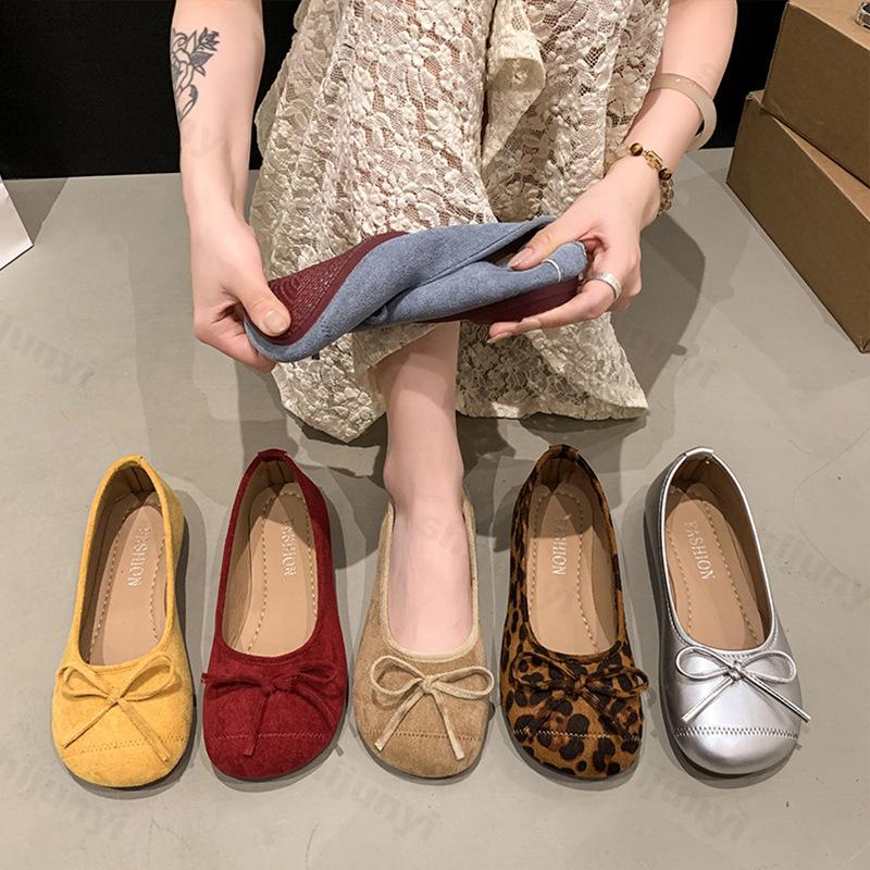 Fashion Women Flat Shoes Leopard Print 2025 Suede Fashion Shallow Bow Woman Shoe Candy Color Ladies Retro Casual Mary Jane Shoes Zapatos