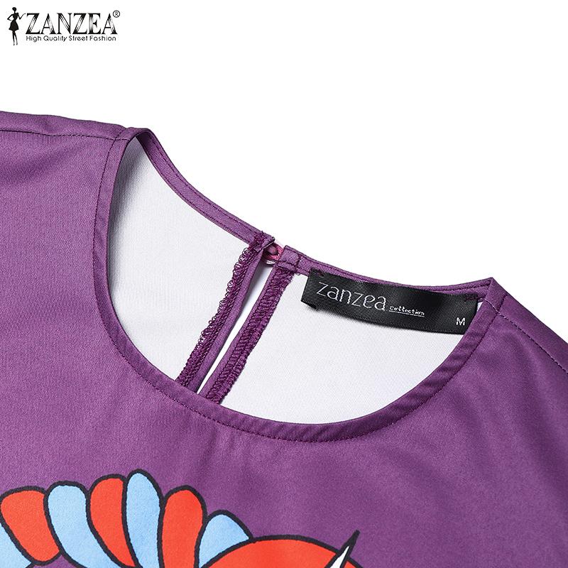 ZANZEA Women Printing Casual Round Neck Sleeveless Summer Dress