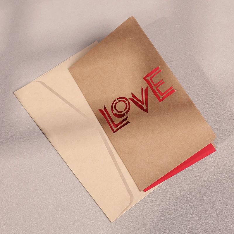 

Розовая бумажная карточка с вырезанным сердцем любви и конвертом, открытка, свадебное приглашение, открытки с поздравлениями на День святого Валентина, день рождения, подарок