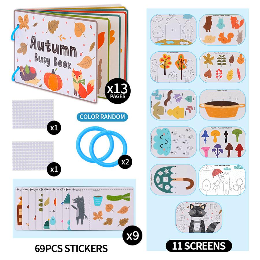 

Montessori Busy Book for Kids Reusable Sticker Activity Book Toddler Learning Quiet Toy Ages 2-4