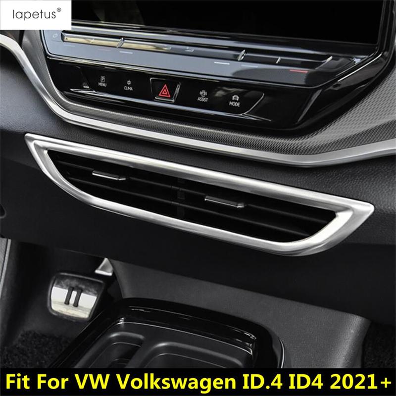 Auto Mittelkonsole Mitte Lüftung AC Klimaanlage Lüftungsgitter Auslass Rahmen Abdeckung Zierleiste Edelstahl Zubehör für VW Volkswagen ID.4 ID4 - 2025