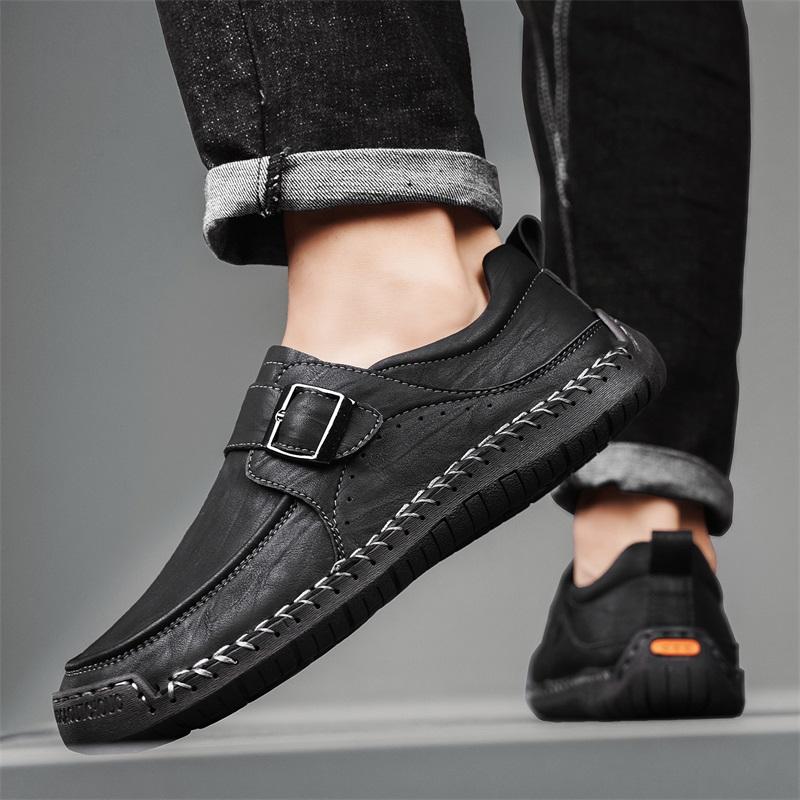 Men's Leather Shoes Slip on Casual Sneakers Flats Walking Shoes