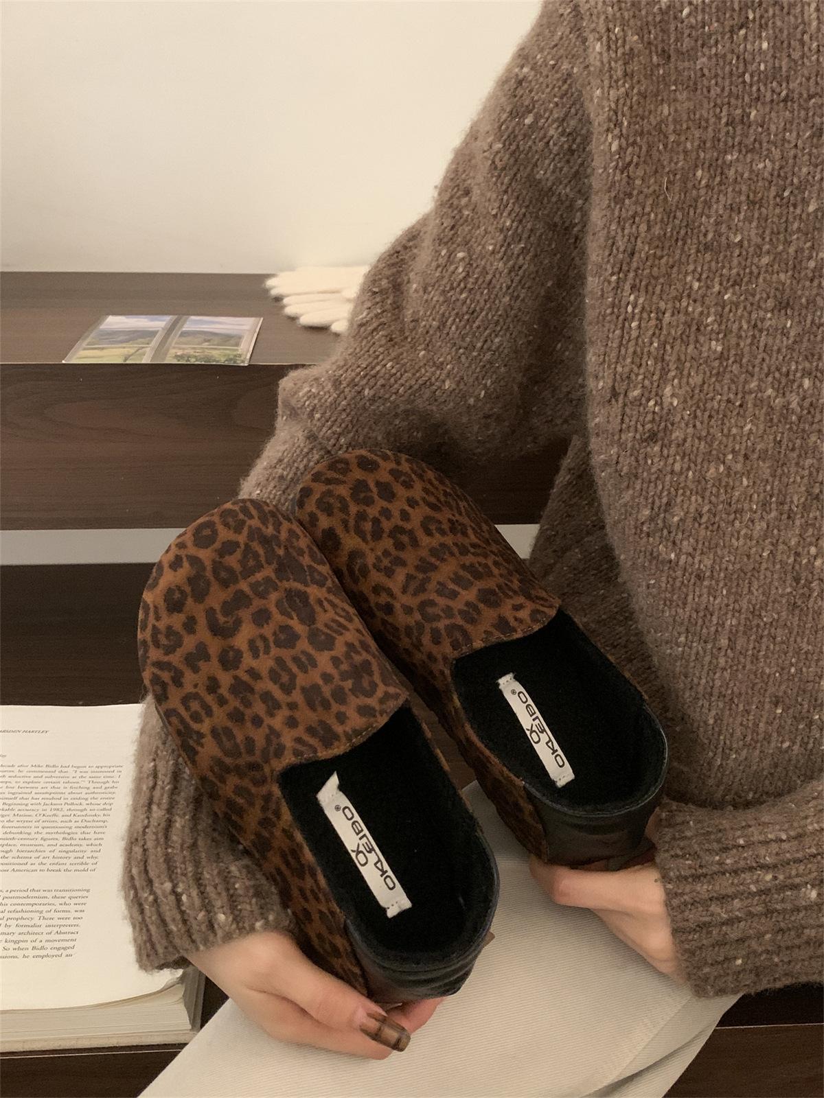 

Осень-зима 2025 бархатные ретро Биркенштоки женские универсальные повседневные туфли модная женская обувь ниша 39 леопардовый
