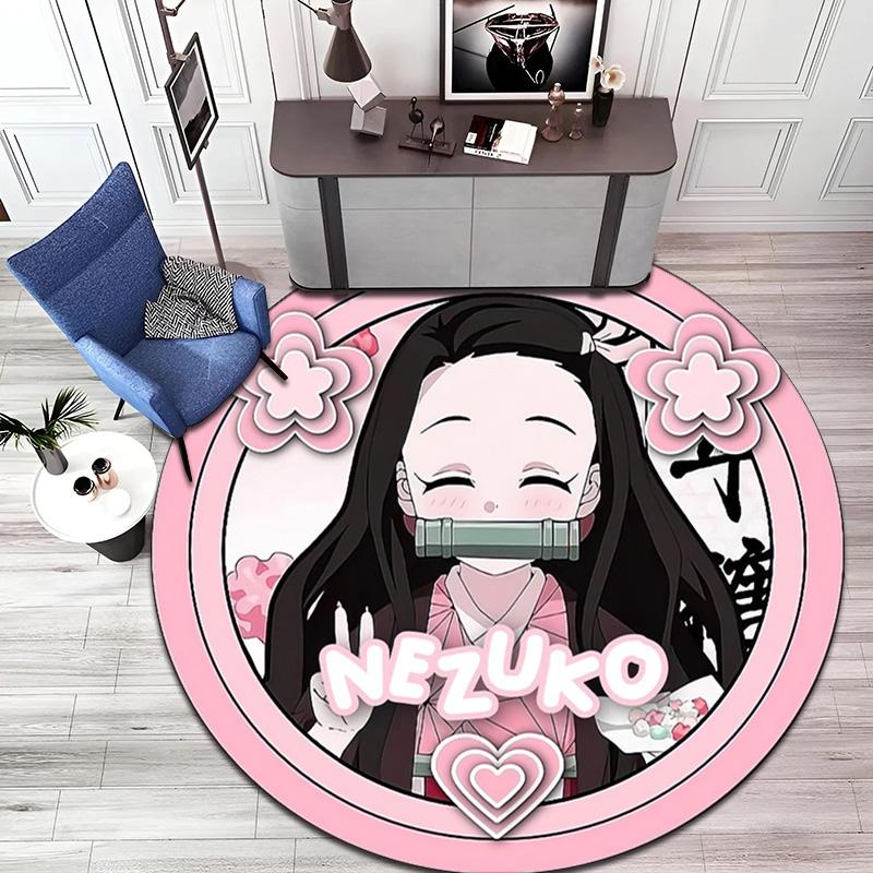 Classic Japanese-style Cartoon Demon Slayer Round Rug, Home Soft Decorative Anti-slip Yoga Mat and Chair Mat, Outdoor Floor Mat Carpet K13