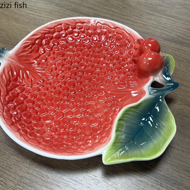 Creative Pomegranate Plate Ceramic Dumpling Plates with Vinegar Dish Dining Plate Fruit Plates Salad Bowl Snack Bowl Candy Tray