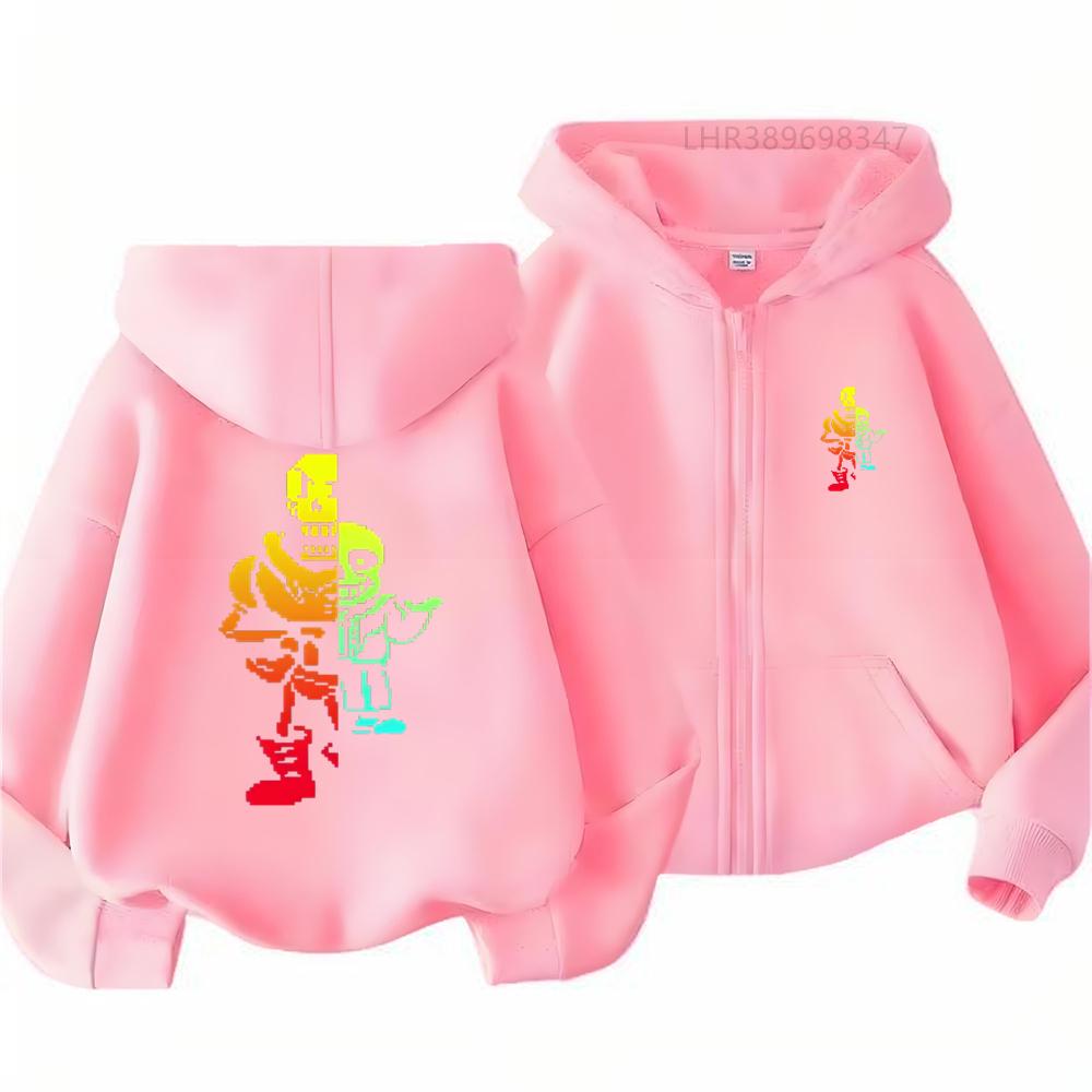 Autumn Trendy Outerwear Outdoors Children Game Print Zip Black Pink Girl Hoodie Boy Tops Casual Sweatshirt Kids