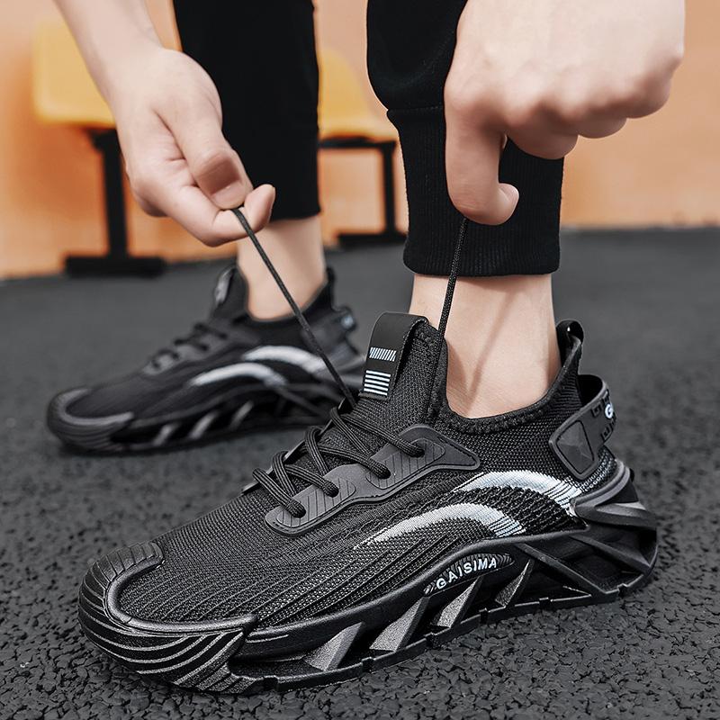 Men Sports Running Black Jogging Shoes Casual Sneakers Outdoor Breathable Mesh Women Light Shock-absorption Black Tennis