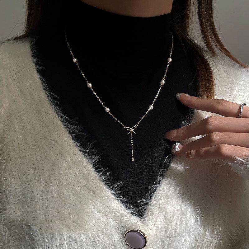 Schleifenkette Halskette Damen Sommer Leichter Luxus Nischendesign Schlüsselbeinkette Jahr