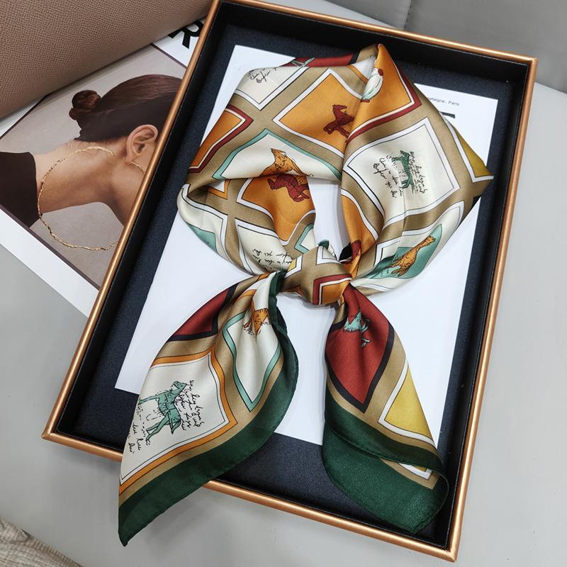 New Versatile Imitation Silk with Suit Silk Scarf Fashionable Women's Small Square Silk Scarf French Spring and Autumn Scarf