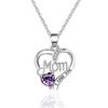 Open Heart Mom Letter Engraved I Love You Heart Stone Pendant Thin Link Chain Mother Gift Neck Jewelry