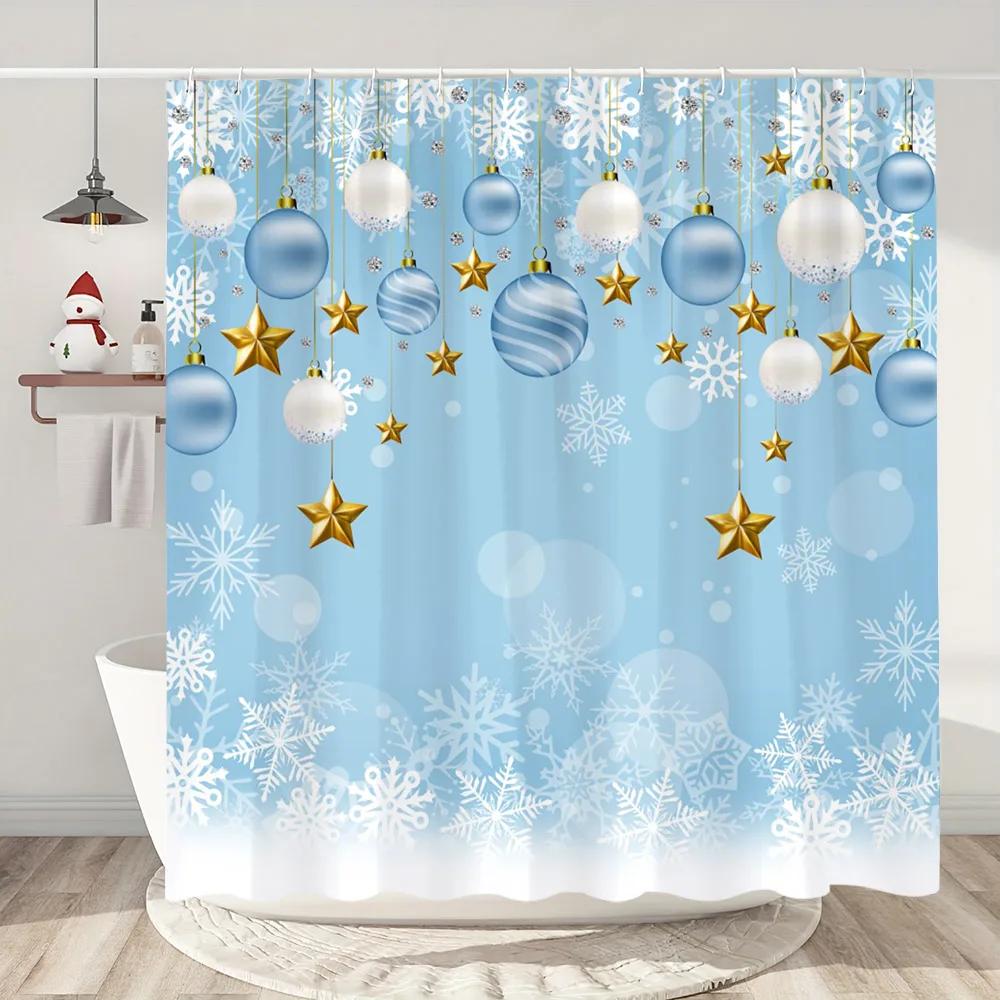 

Winter Christmas Snowman Shower Curtain Santa Claus Pink Christmas Gift Polyester Fabric Bath Curtains Bathroom Decor With Hooks W60H190(CM)-1 Pcs