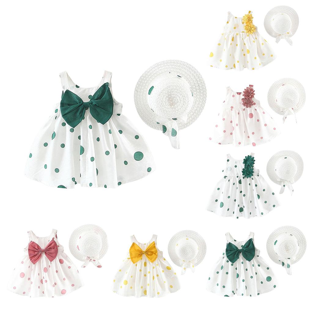 Girls Skirt Dress Sleeveless Summer Princess Party Dress Hat Suit