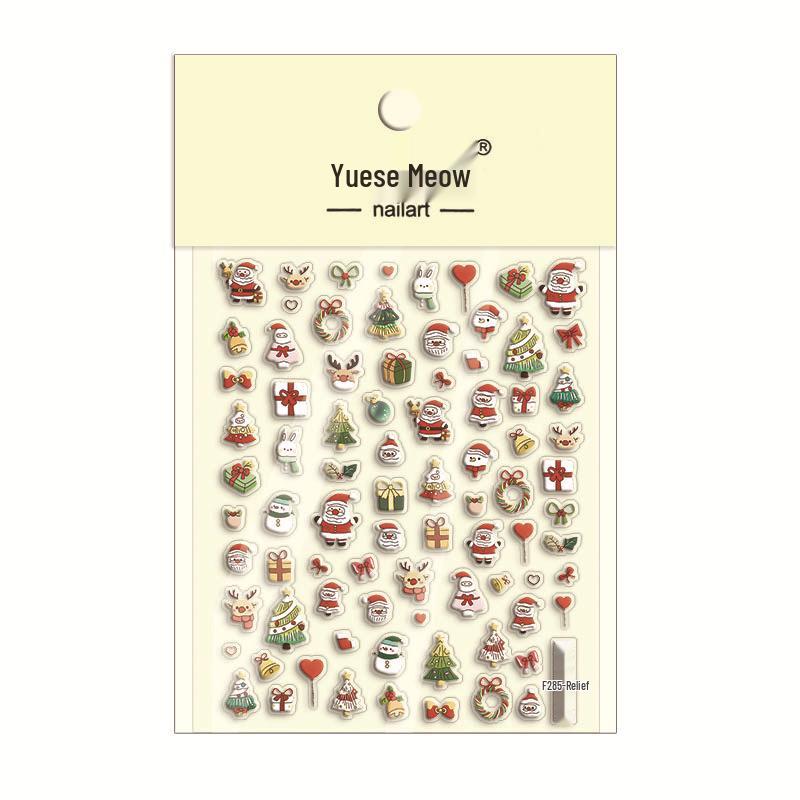 New 3D Embossed Christmas Nail Stickers - Cute Trees, Gingerbread, Snowman & Snowflakes for DIY Nails Embossed YF285