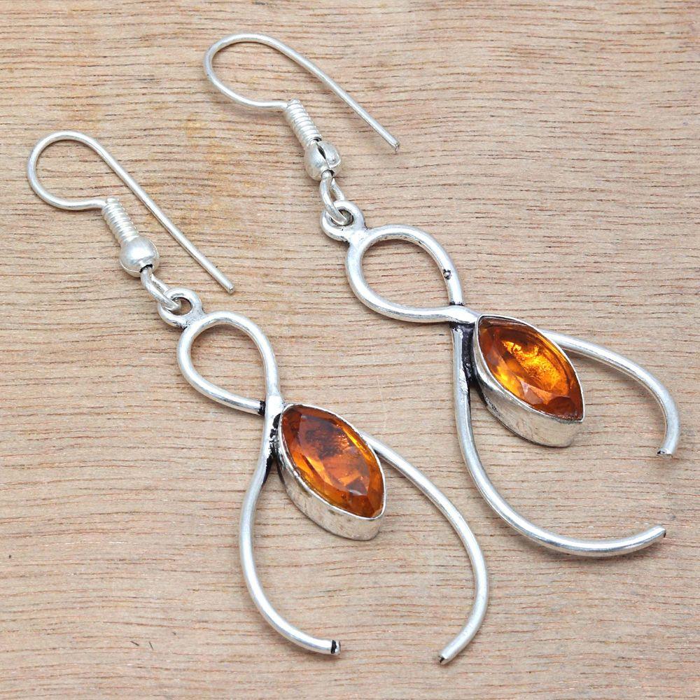 Mozambique Garnet Gemstone Handmade Silver Jewelry Earrings 1.5''