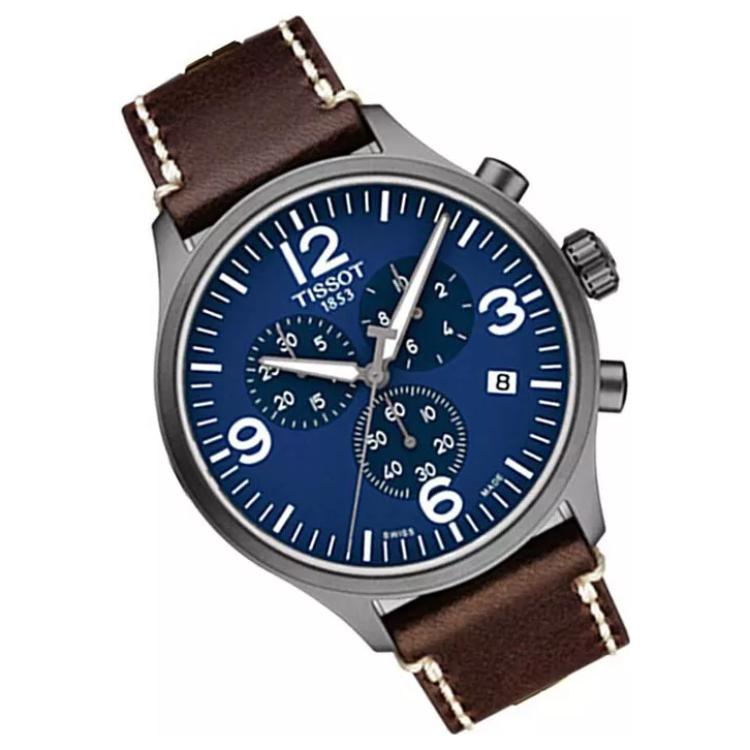 Tissot Soko Kollektion Quarzwerk Herrenuhren Uhr 45mm Blaues Zifferblatt Edelstahlgehäuse Lederarmband T116.617.36.047.00