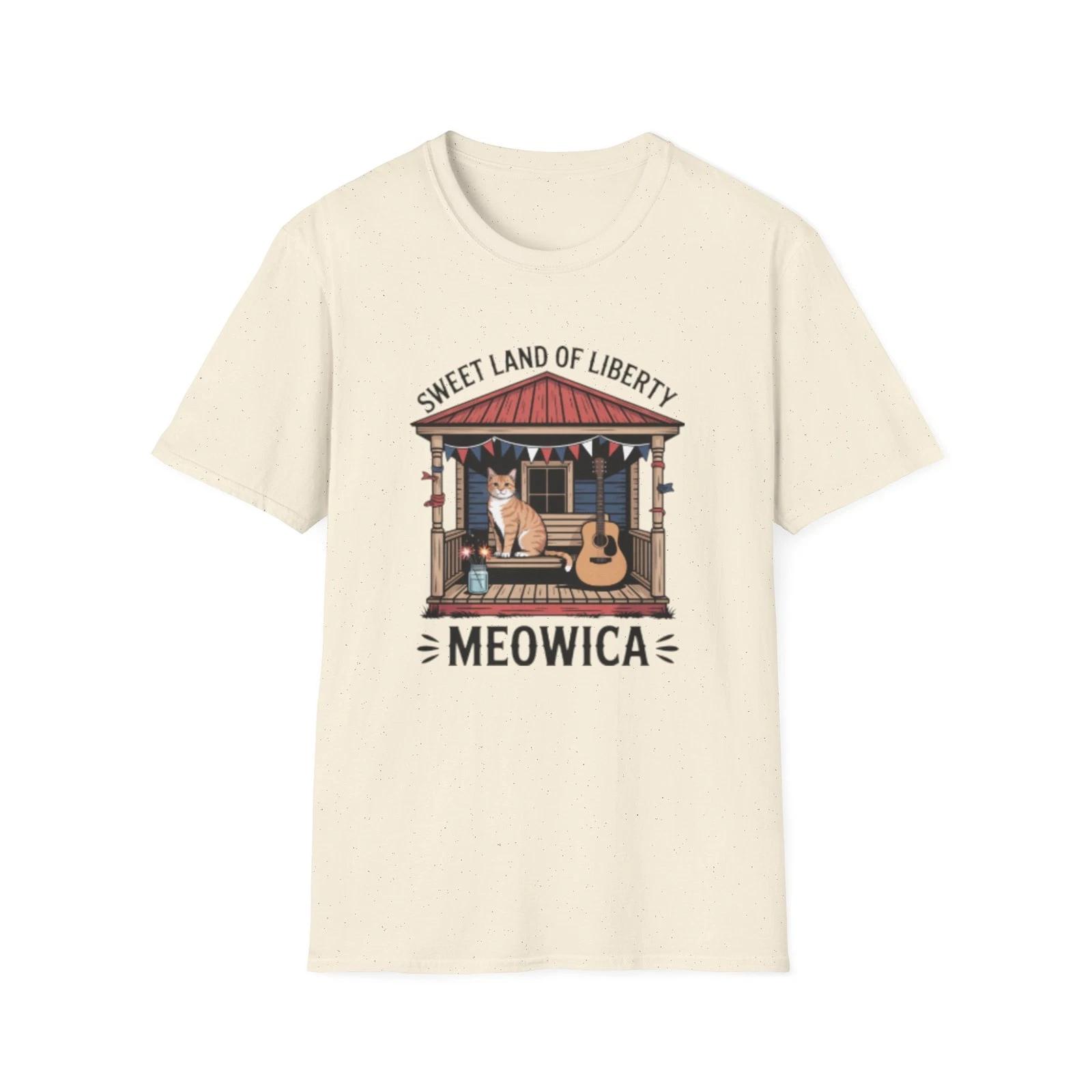 -Meowica Cat Porch Fourth of July T-Shirt | Sweet Land of Liberty 3XL
