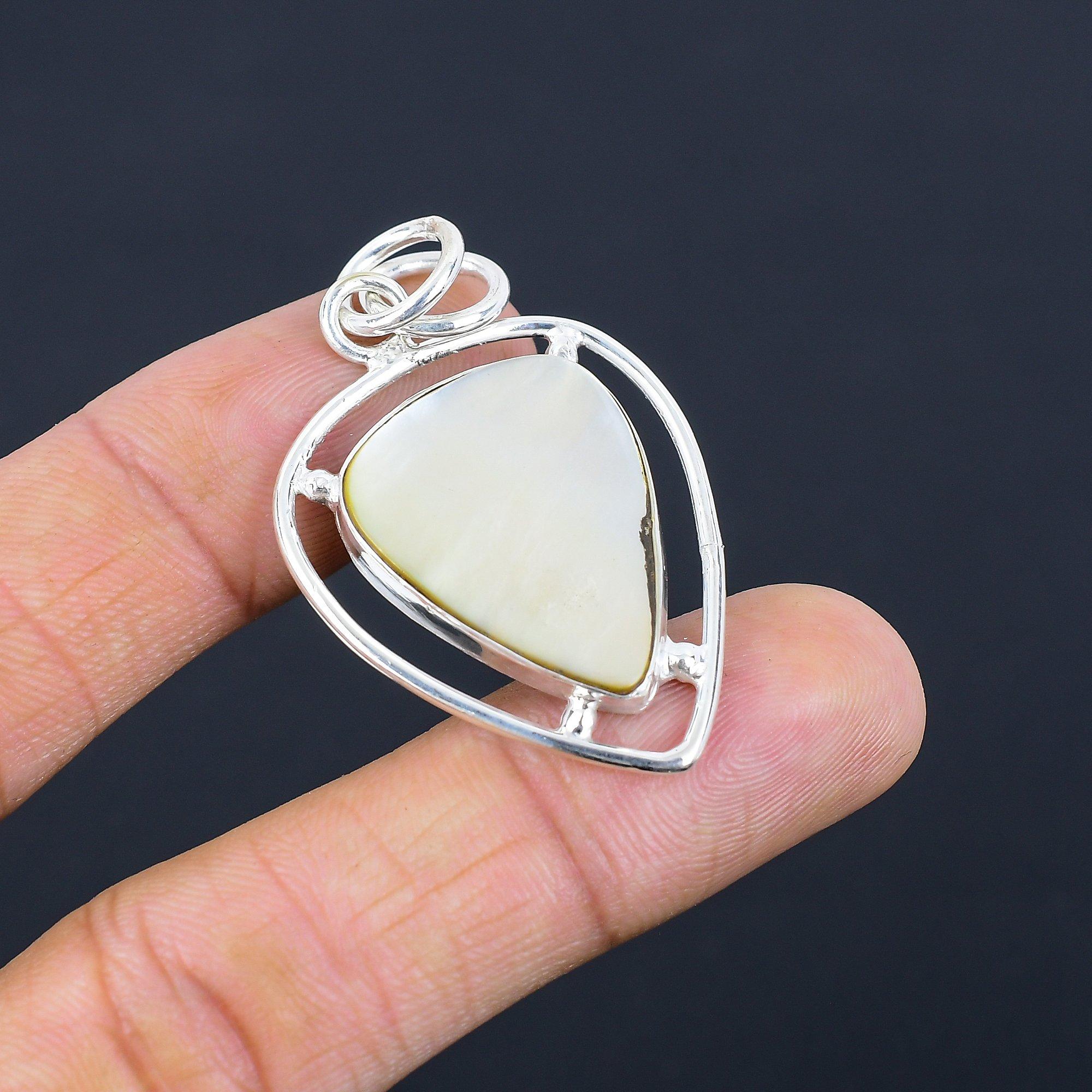 

Natural Mother Of Pearl Gemstone Pendant White 925 Sterling Silver Jewelry