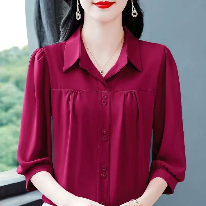 Vintage Women's Blouses Solid Color Casual Shirts Fashion Loose Summer Korean Clothing Short Sleeved Chiffon Women Tops