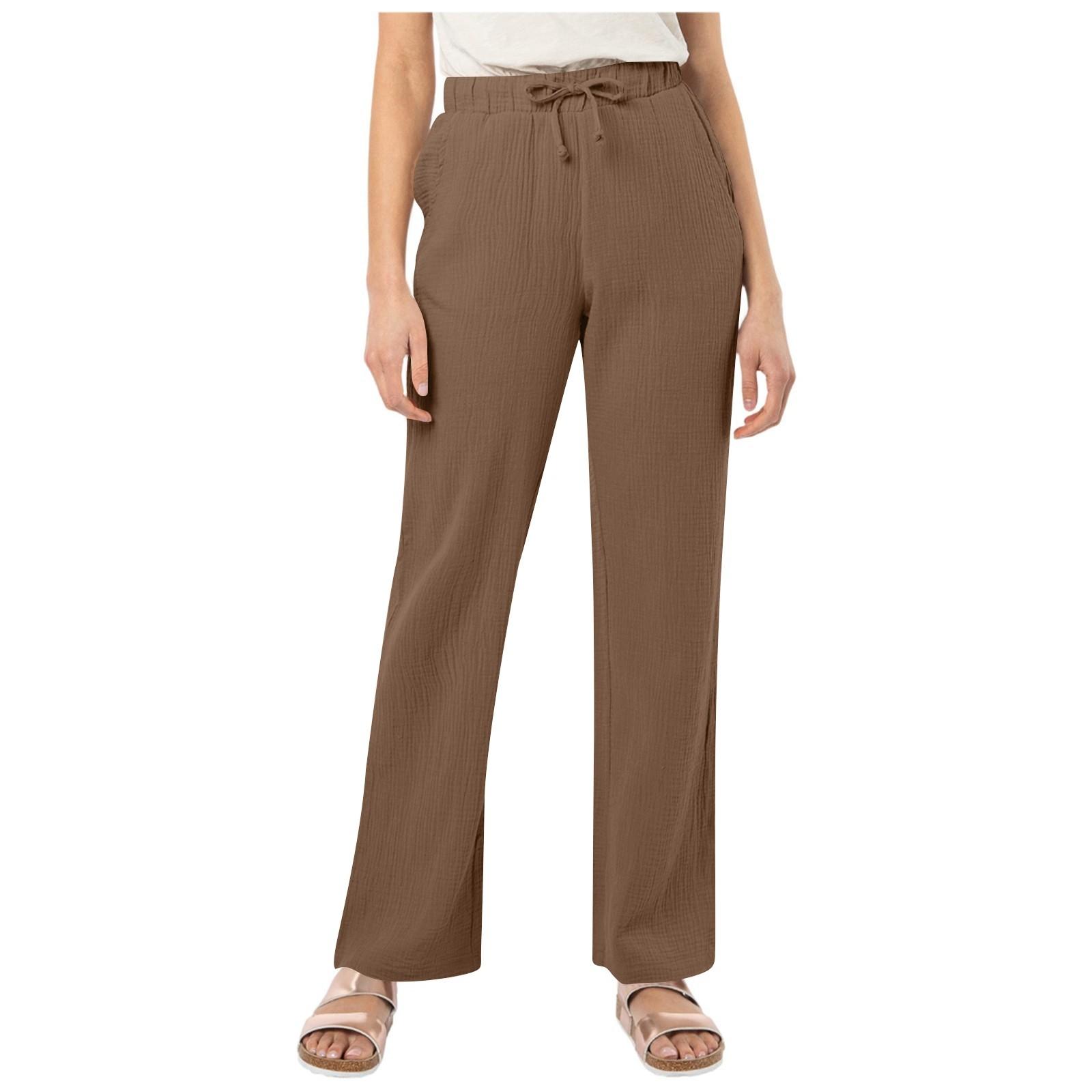 

Брюки для женщин с высокой талией, повседневные завязки и карманы M кофейный