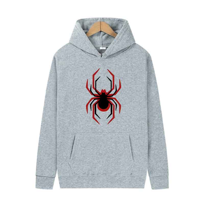 Autumn Winter Fashion Men Harajuku Red White Spider Print Hoodie Trend Unisex Casual Pullover Sweatshirts Front Large Pocket Top