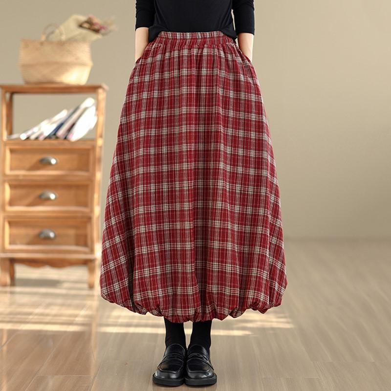 Plus Size High Waist Vintage Plaid Spring Autumn Casual Loose Long for Woman Skirts Womens Skirt