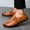Large Size Men's Spring and Autumn Casual Single Shoes Fashionable Side Zipper Handmade Shoes Fashionable and Comfortable Driving Shoes Leather Shoes