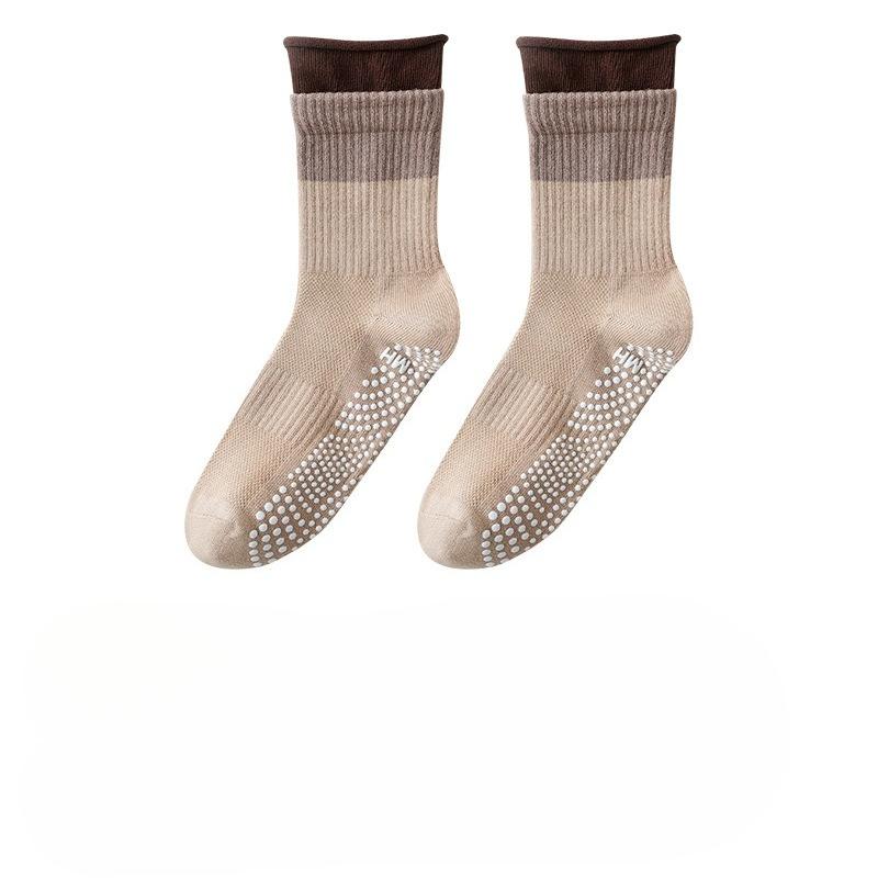 Yoga Casual Socks for Summer, Thin Mesh, Anti-slip, Women's Pilates, Mid-calf, Color-blocked, Rolled-up, Fitness