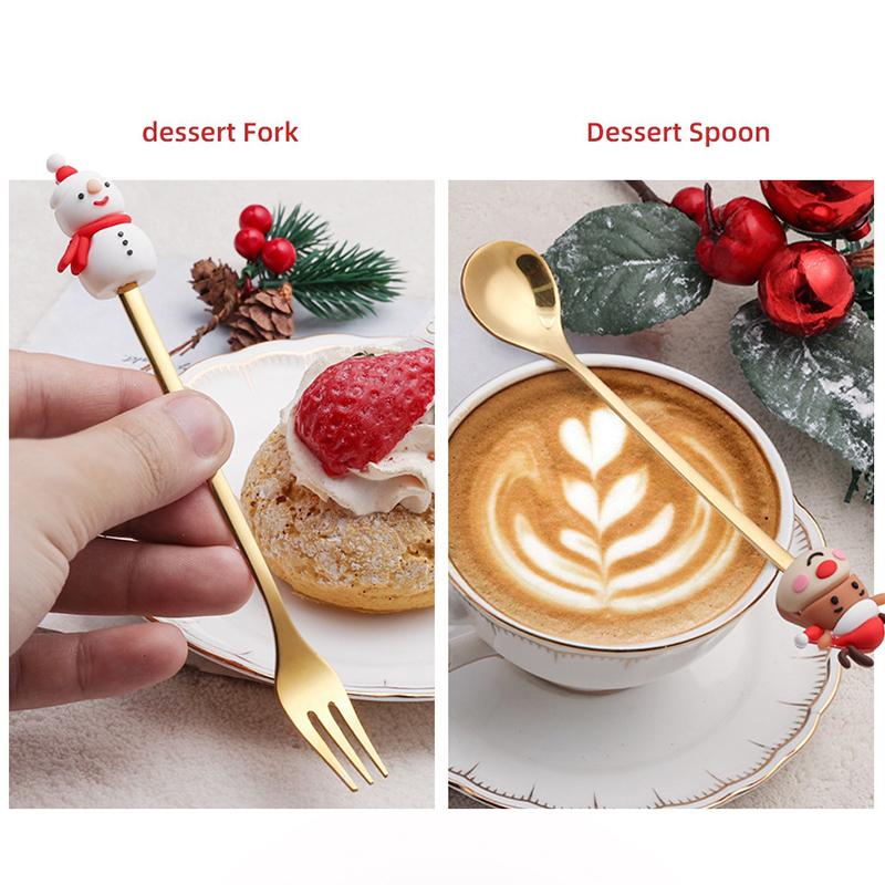 2/4Pcs Stainless Steel Xmas Spoon Fork Cutlery Set Cute Cartoon Handles for Holiday Party Table Decor