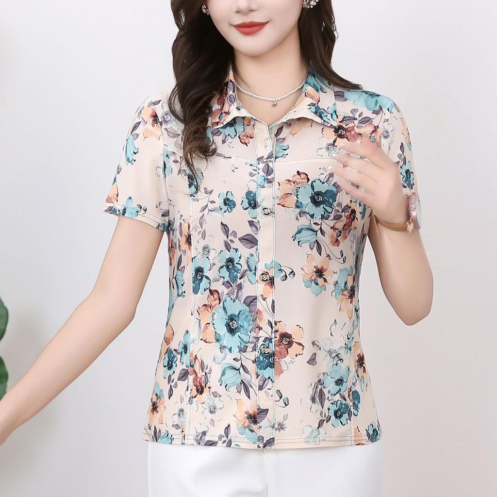 Neues Sommer Kurzarm Pullover Shirt für Mütter Mittelalterliche Damen Elastische T-Shirts