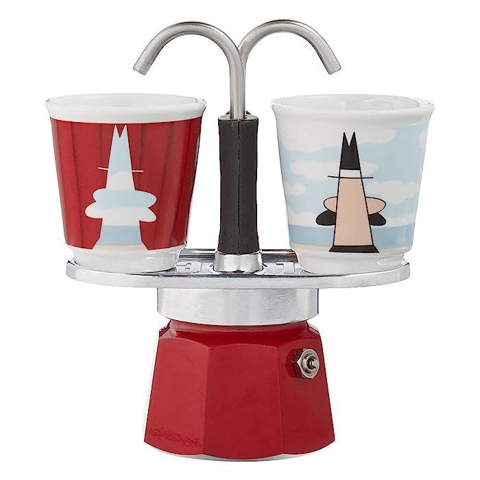 Set cafetiere italienne + 2 tasses - BIALETTI - Mini-express MAGRITTE - Inox / Rouge