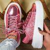 Damen Plateauschuhe Mode Pailletten klobige Schuhe PU-Leder Freizeit-Sneaker runde Zehenpartie Laufschuhe Tägliche vielseitige Schuhe