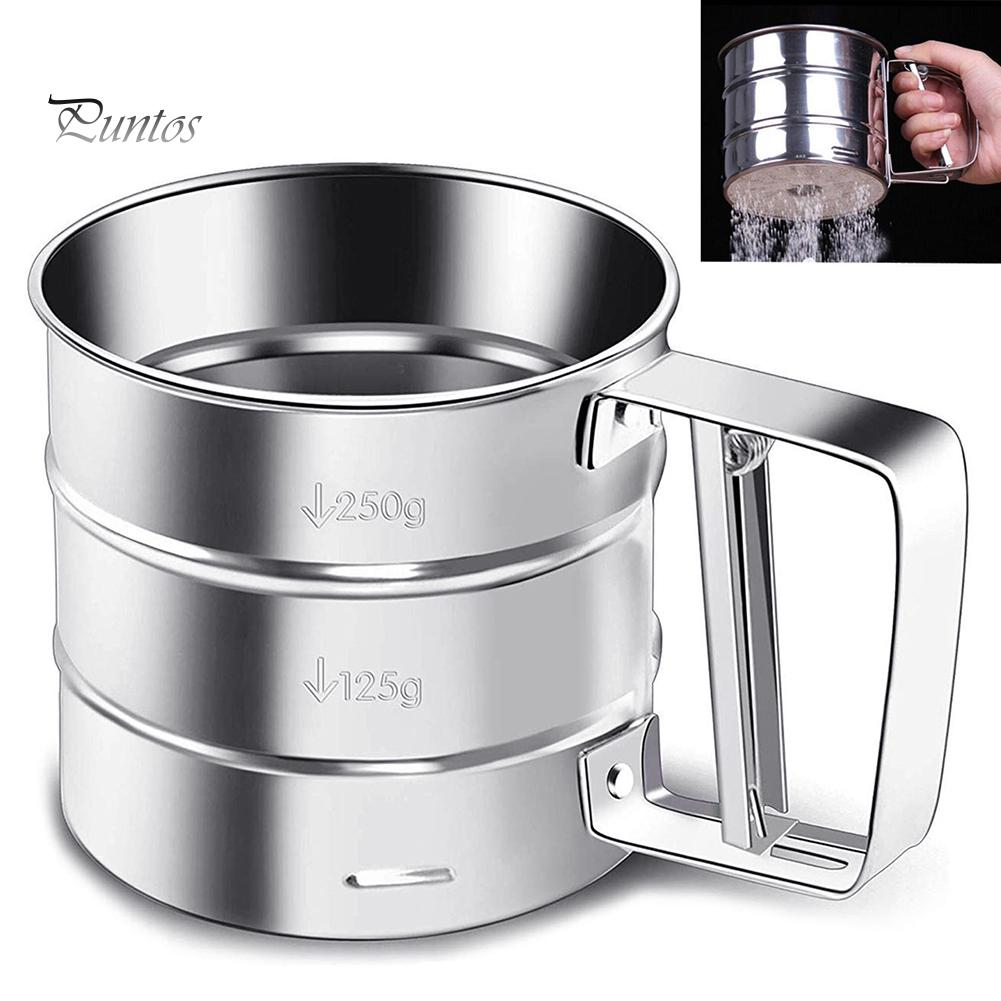 Puntos Stainless Steel Powder Flour Sieve Cup Mesh Strainer Baking Kitchen Gadget Tool