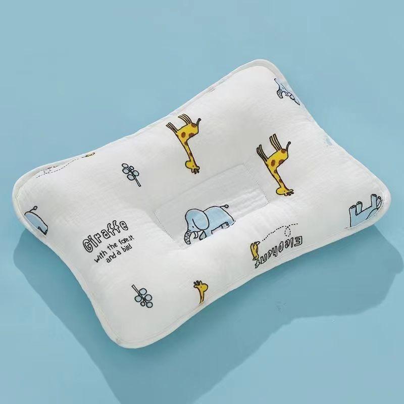 Baby Pillow Pure Cotton Gauze Baby Styling Pillow Lace Cotton Newborn Head Anti-Bias Head Correction Low Pillow 0-6